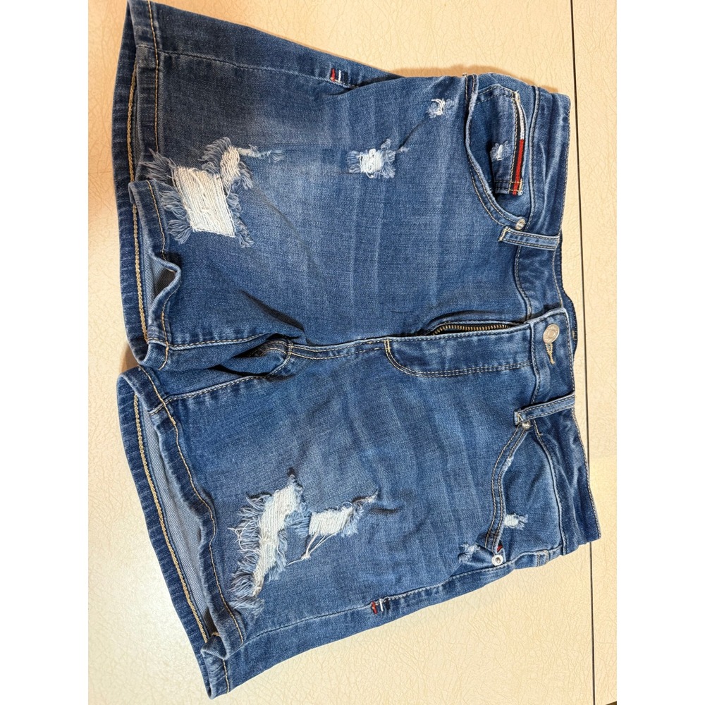 Tommy Jeans Distressed Denim Shorts Medium Wash High Rise Size 8 W29